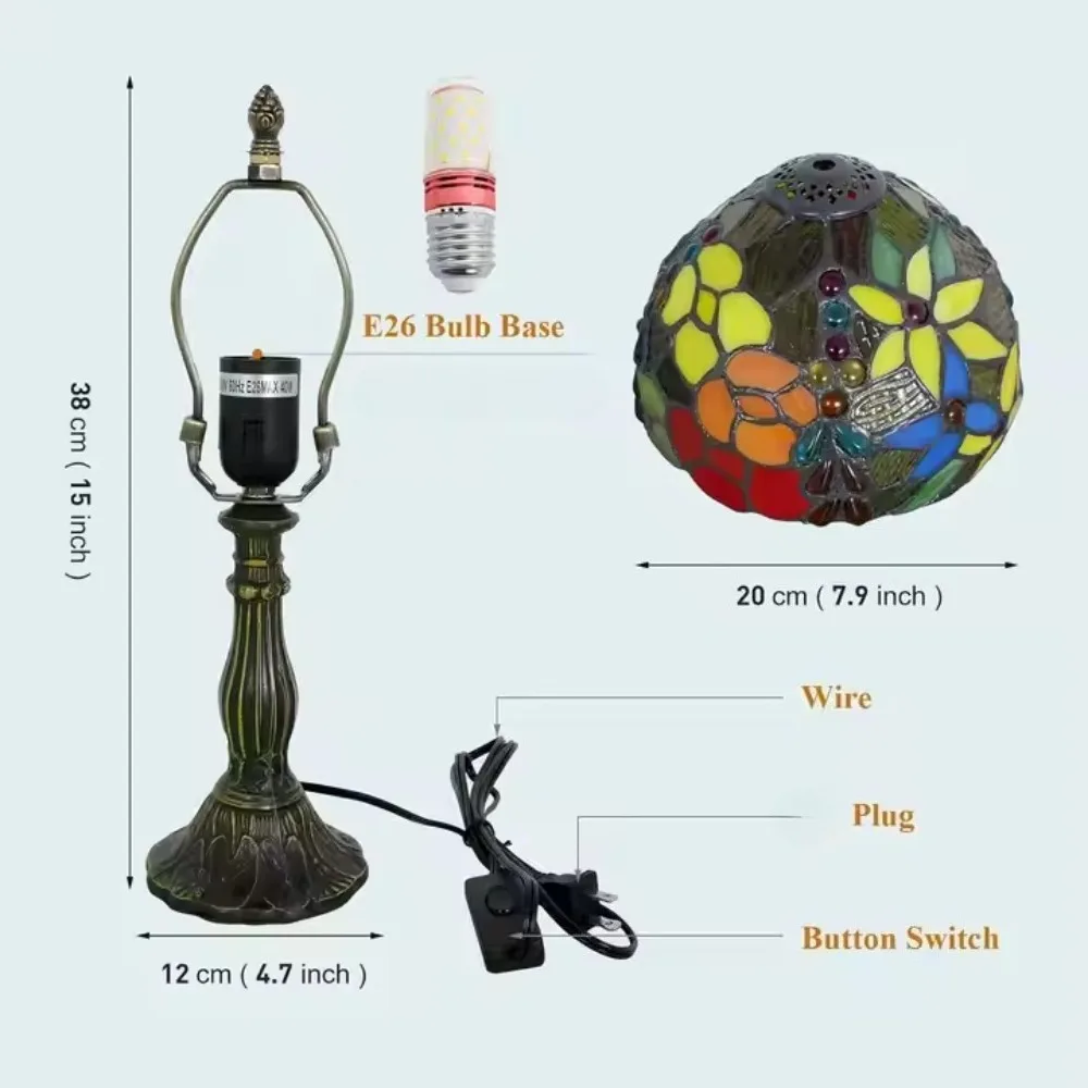 Vintage petit vitrail Tiffany fleurs multicolores lampe de Table de bureau florale pour salon, chevet, lecture