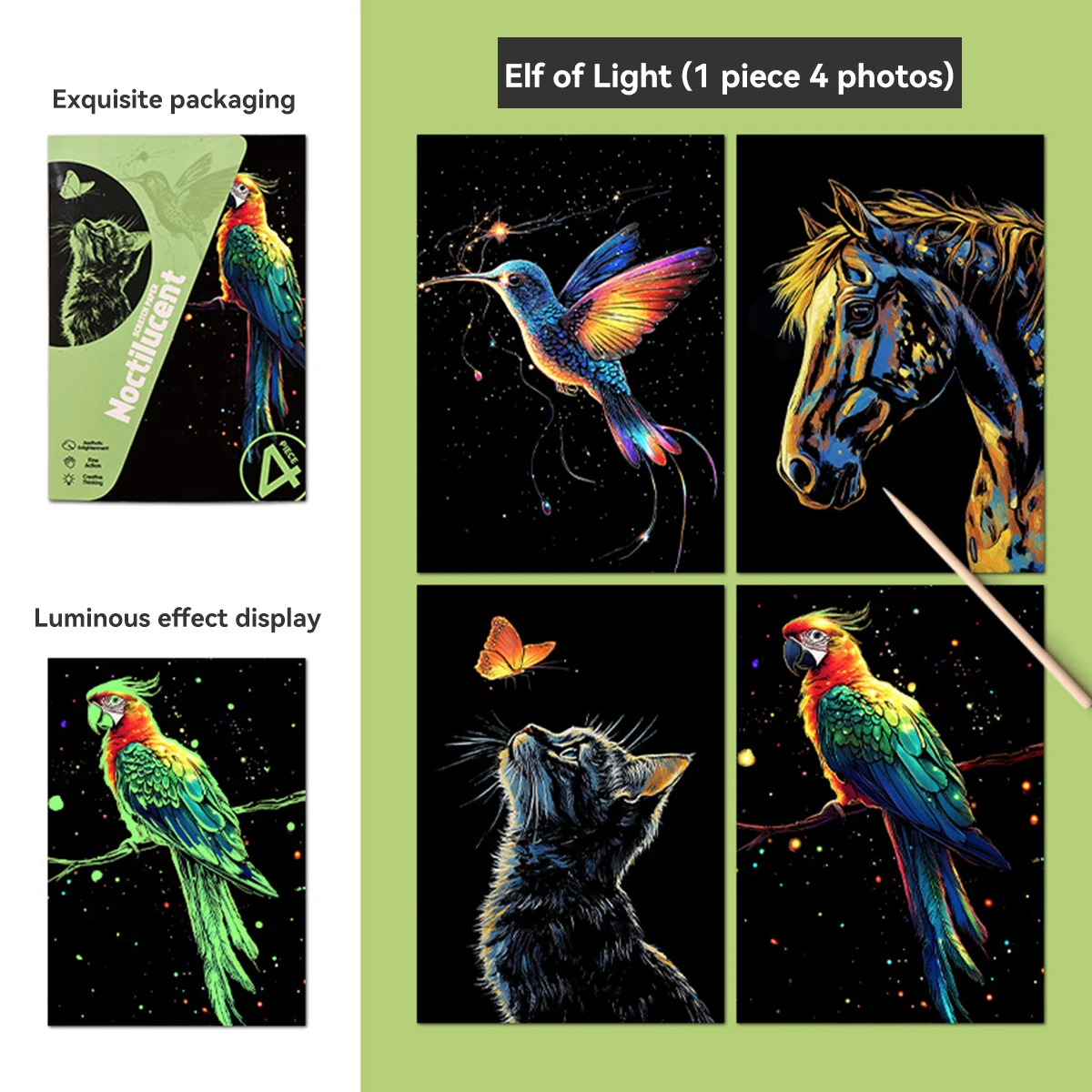4 Pcs/Set A5 Noctilucent DIY Colorful Scratch Painting Castle Lanscape Cute Animal Night View Manual Scratch Painting Drawing