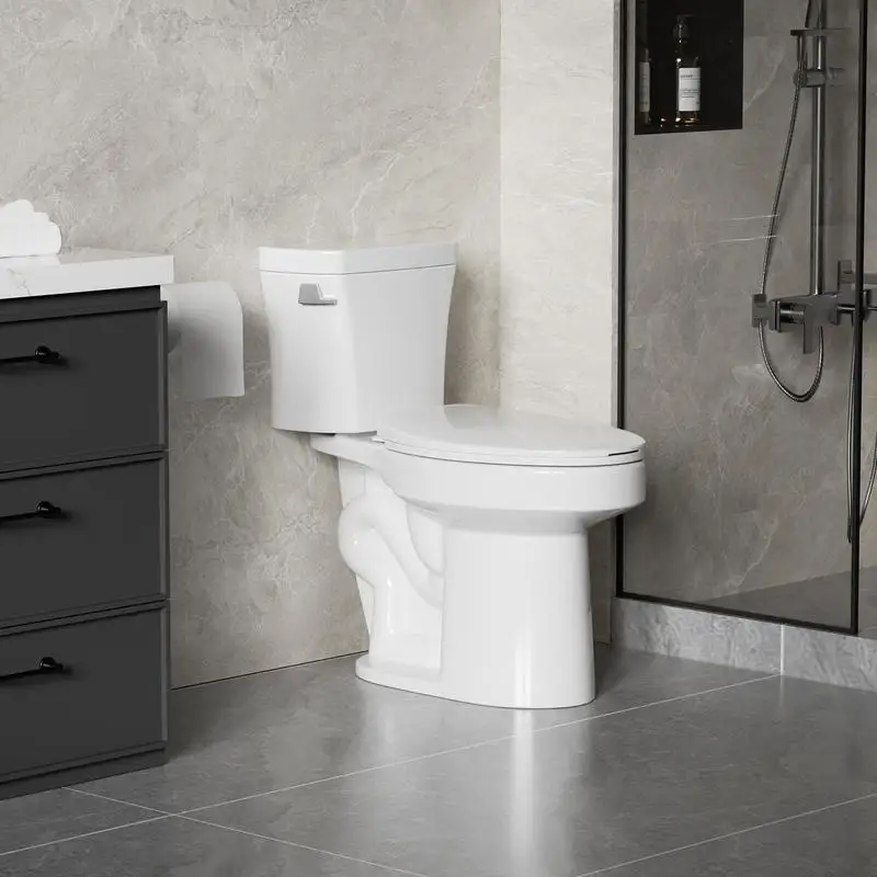 

1.28 GPF Tornado Flush Two-Piece Toilet, Siphonic Side Press Single Flush, 17" ADA Comfort Height Seat, S-Trap 12", Rimless