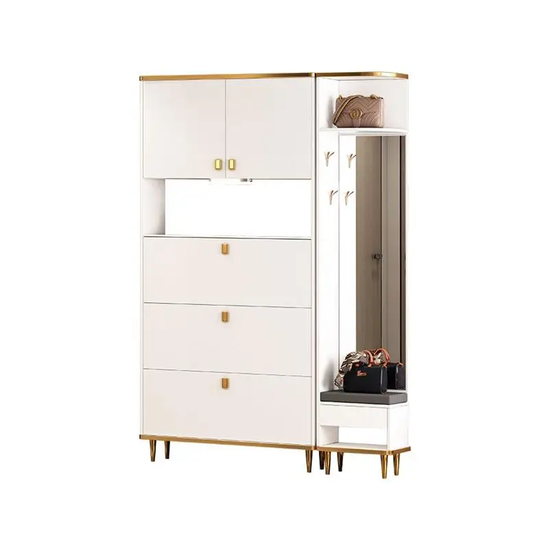 Shoe cabinet full-length mirror integrated ultra-thin and high small apartment light luxury door large-capacity