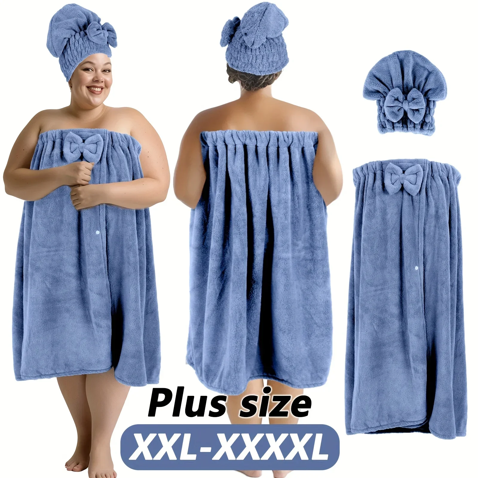

2-piece Set 80*215cm 350g/m2 Large Size Bathrobe + with Adjustable Hood Suitable for XXXL-XXXXL Thickened Home