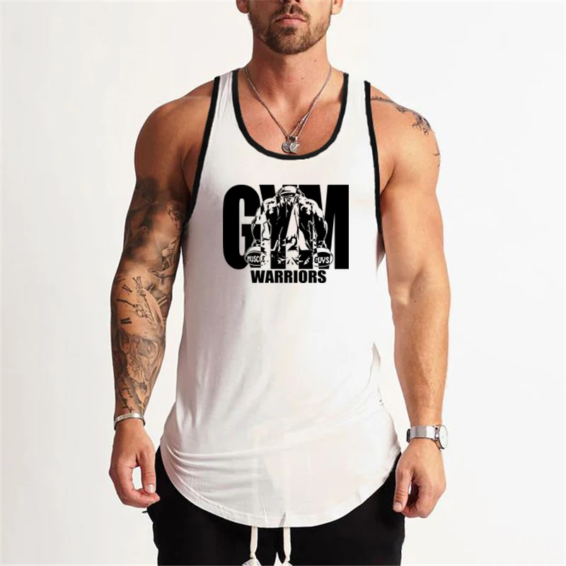Summer Men New Gym Workout Muscle Tank  poure Cotton Breathable Black and white splicing Fitness  Running Sport Singlets T-Shirt