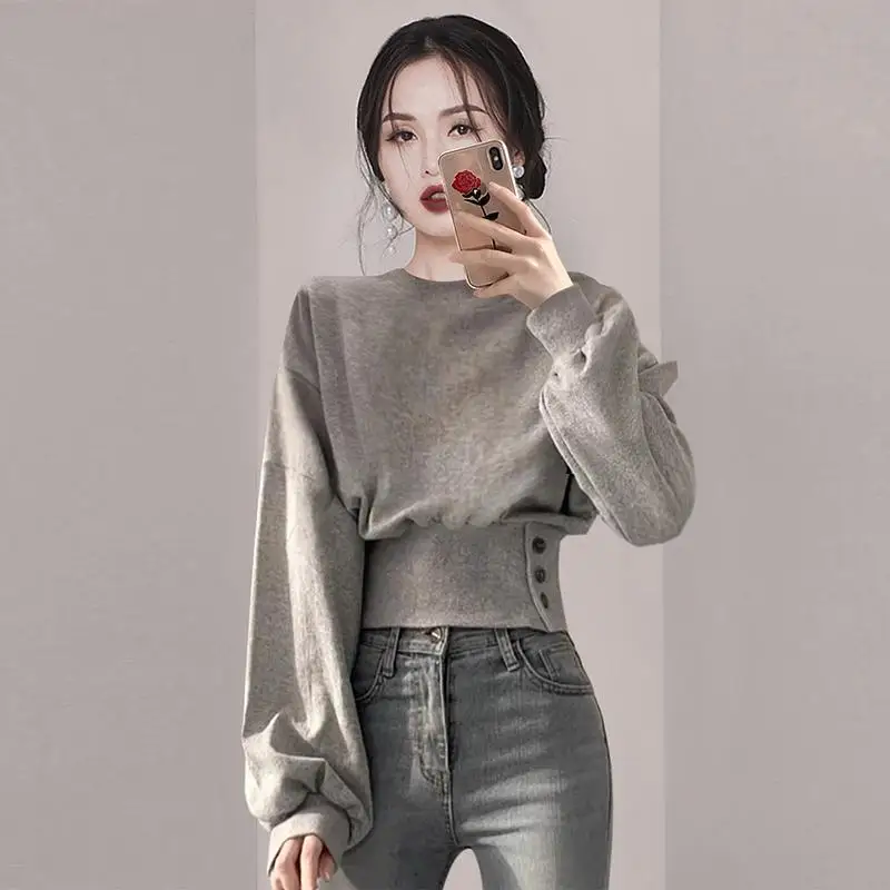 

Women's Autumn Winter New Fashion Elegant Round Neck Pullover Long Sleeve Casual Versatile Western Commuting Comfortable Tops