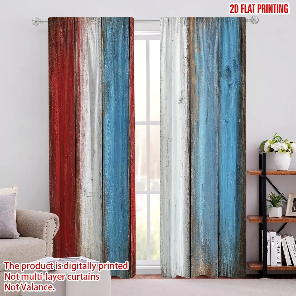 2pcs 2D flat printing Window Drapes Rustic French Flag Wood Wall Digital Printed Polyester Drapes Festive Holiday for Booths