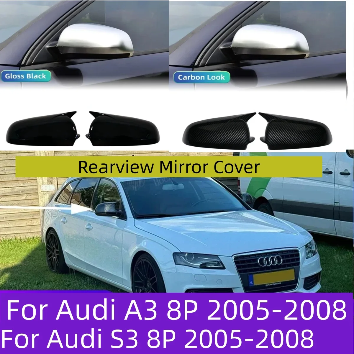 For Audi A3 S3 8P 2005-2008 A4 S4 B6 B7 8E 8H A6 S6 C6 4F Door Mirror Cover Add on Side Rear View Mirror Cap Cover