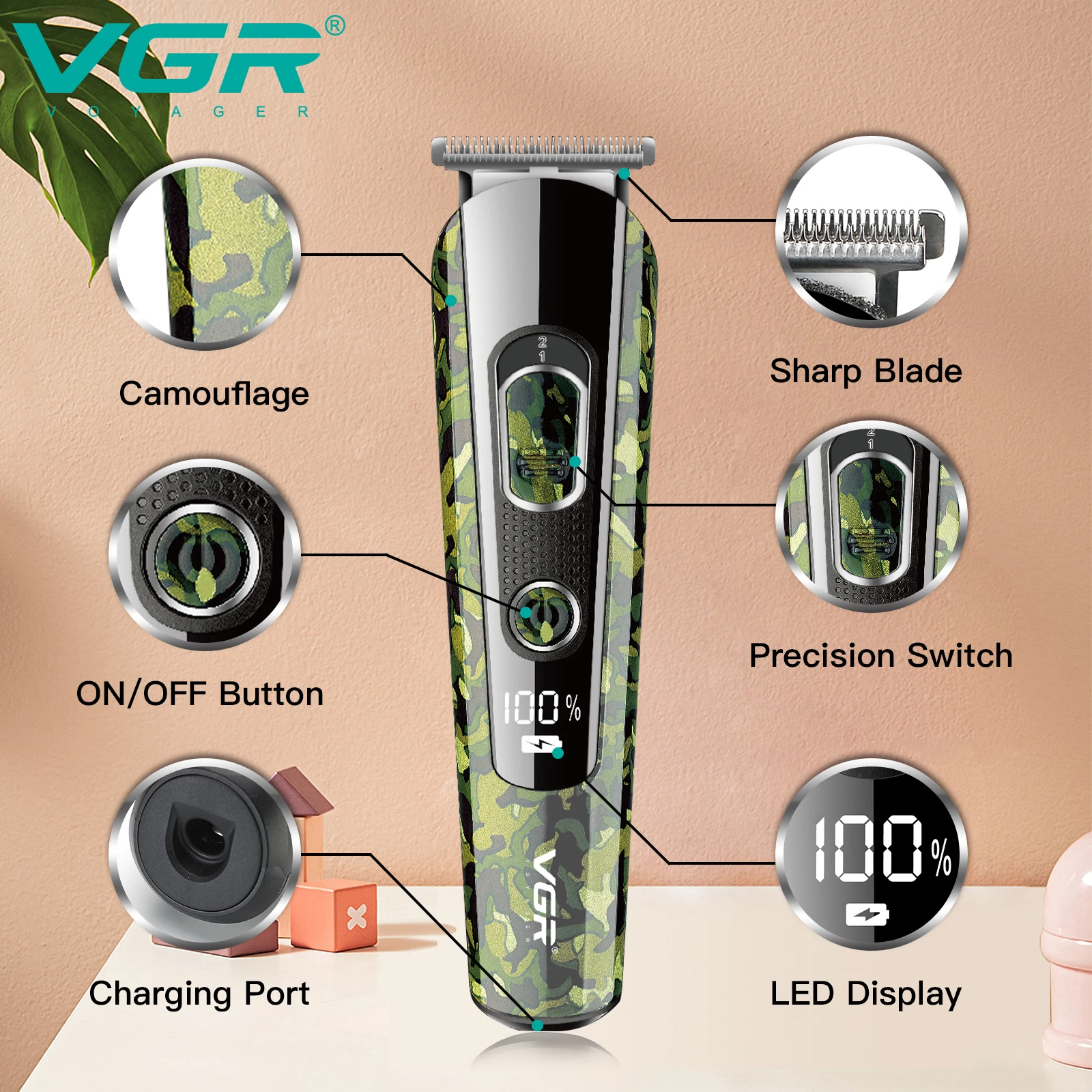 Vgr máquina de cortar cabelo máquina de corte de cabelo aparador de cabelo sem fio usb barbeiro profissional máquina de corte de cabelo barbeiro navalha V-271