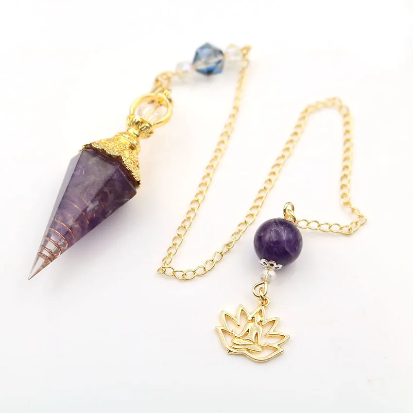 Natural Crystal Pendants for Yoga Meditation Resin Pyramid Stones Quartzs Pendulum Pendulo Reiki Healing Dowsing Wicca Jewelry