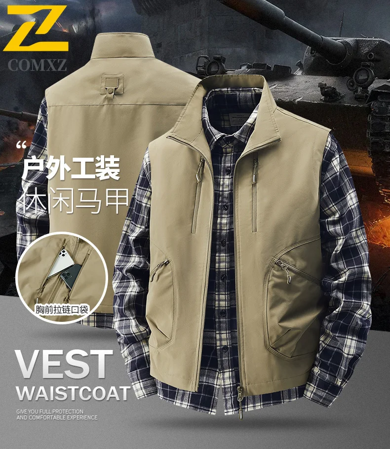 سترة صيد متعددة الوظائف للرجال، ملابس عمل تكتيكية بدون أكمام مع العديد من نظام الجيب لملابس الشارع الرياضية الخارجية #3