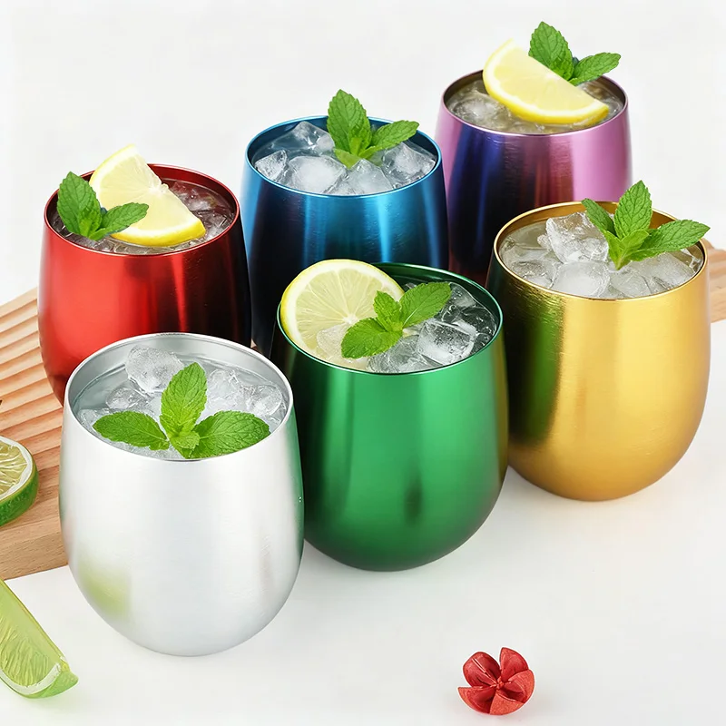

350ml Retro Matte Aluminum Cup Egg Shaped Beer Whiskey Cocktail Martell Wine Tumbler Cold Drink Juice Coffee Cola Aluminum Cups