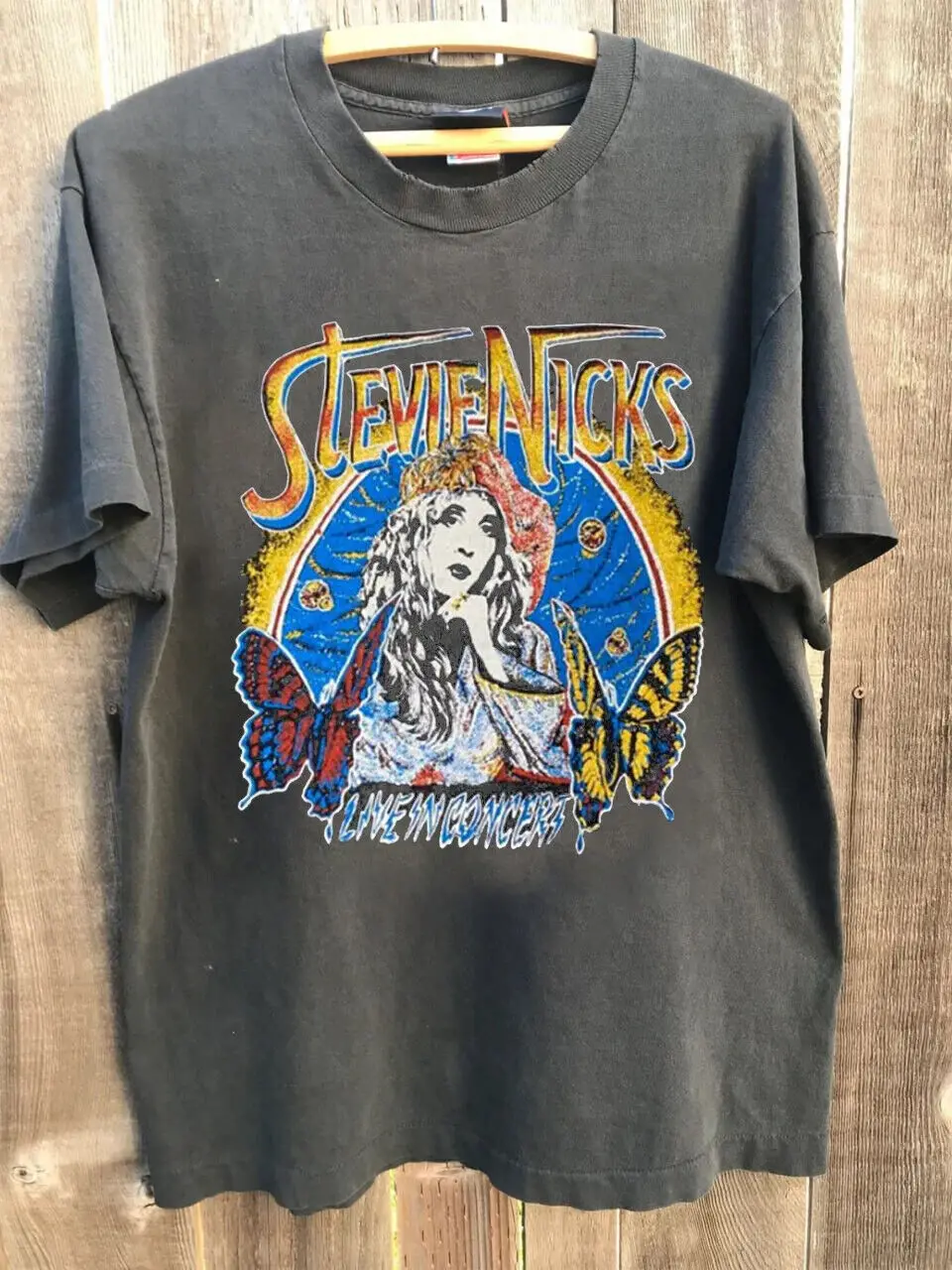 Stevie Nicks 90s basic black Retro style T shirt Live In Concert tee