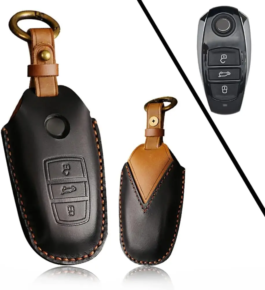 

WH Smart Remote Key Fob Cover Fit For VW,Leather Key Fob Holder Stylish Key Case Fit For Volkswagen Touareg 2012-2017(Type B,Bla