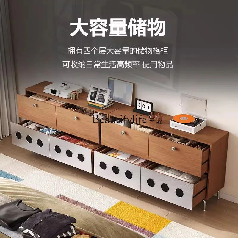 خزانة جانبية لتناول الطعام في العصور الوسطى، خزانة جانبية من الخشب الصلب مقابل الحائط، منتج مدمج بجوار التلفزيون #5