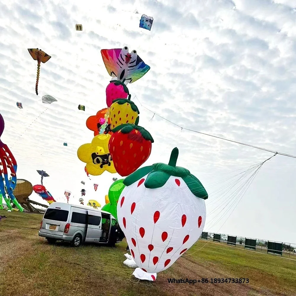 

Wholesale 10sqm Chinese Flying 3D Nylon Inflatable Strawberry Soft Beach Kite for Sale