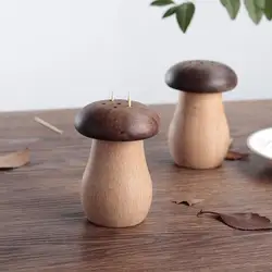 Toothpick Holder Dispenser Creative Walnut Wood Cute Mushroom Head Toothpick Dispenser Container For Home Kitchen Restaurant