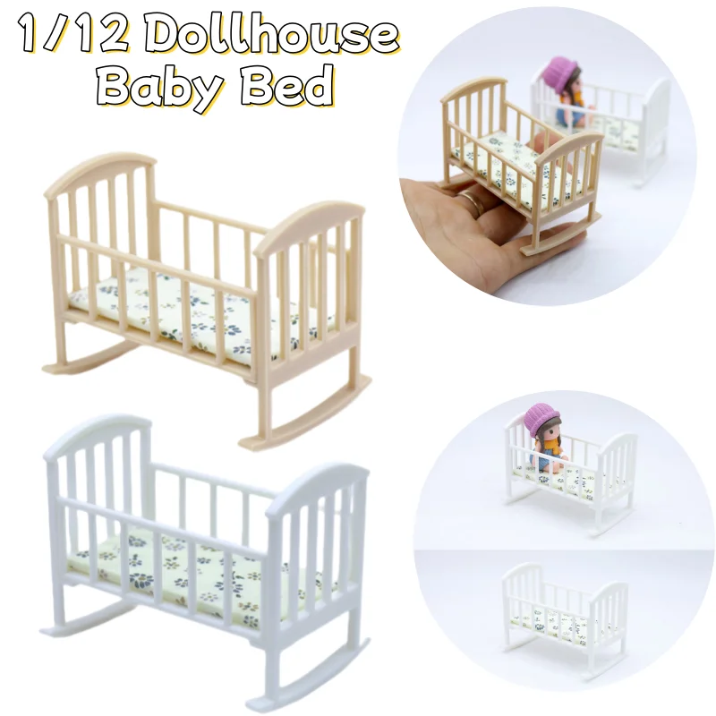 

1/12 Dollhouse Baby Bed Miniature Baby Room Bassinet Bed Cradle Bed Dolls House Wood Furniture Doll House Accessories