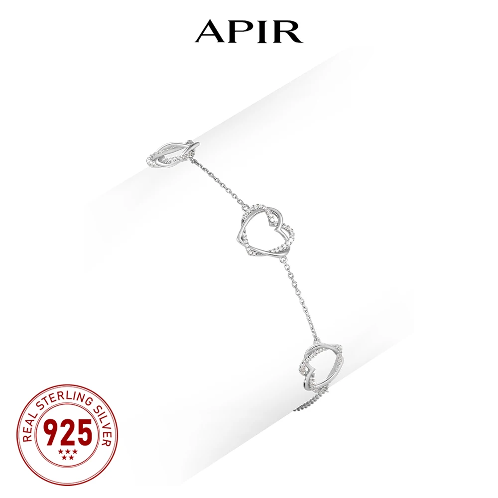

APIR 925 Sterling Silver Moissanite Bracelets for Women Jewellery Romantic Heart Diamond Inlay Adjustable k Gold Color Bracelet