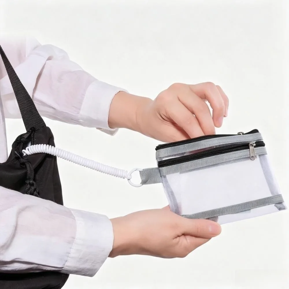 Coin Purses Mesh Passport Holder Clear Zipper Closure Travel Storage Bag Portable Anti-theft Spring Lock Card Holder Travel
