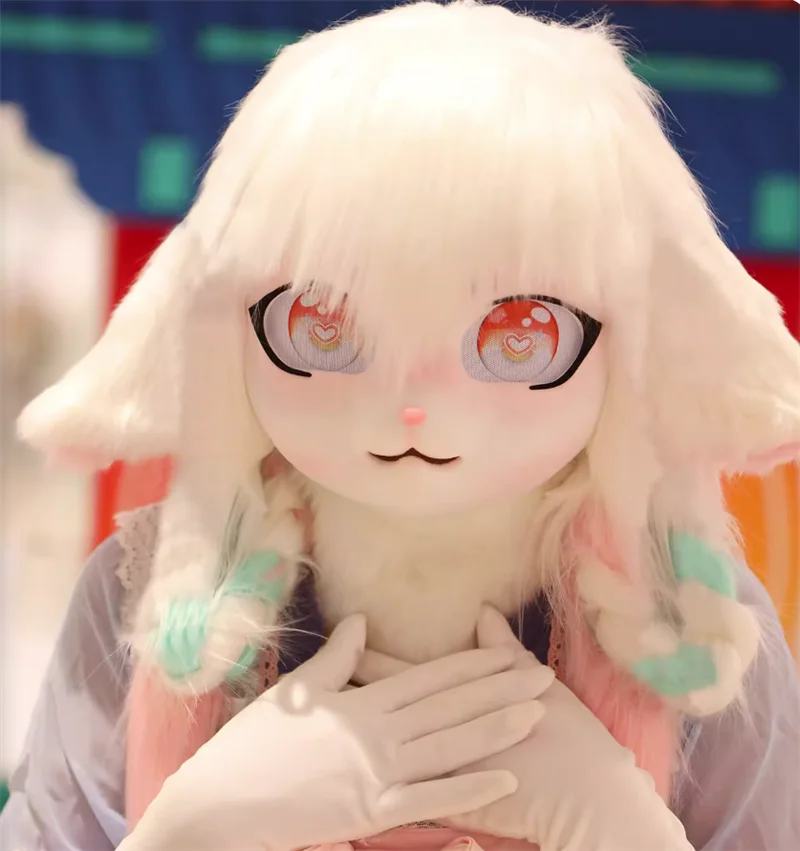 Tête en fourrure lapin poupée Animal Cosplay Costume enfant cadeau Fursuit tête Kigurumi Kig masque en fourrure Cosplay Costume