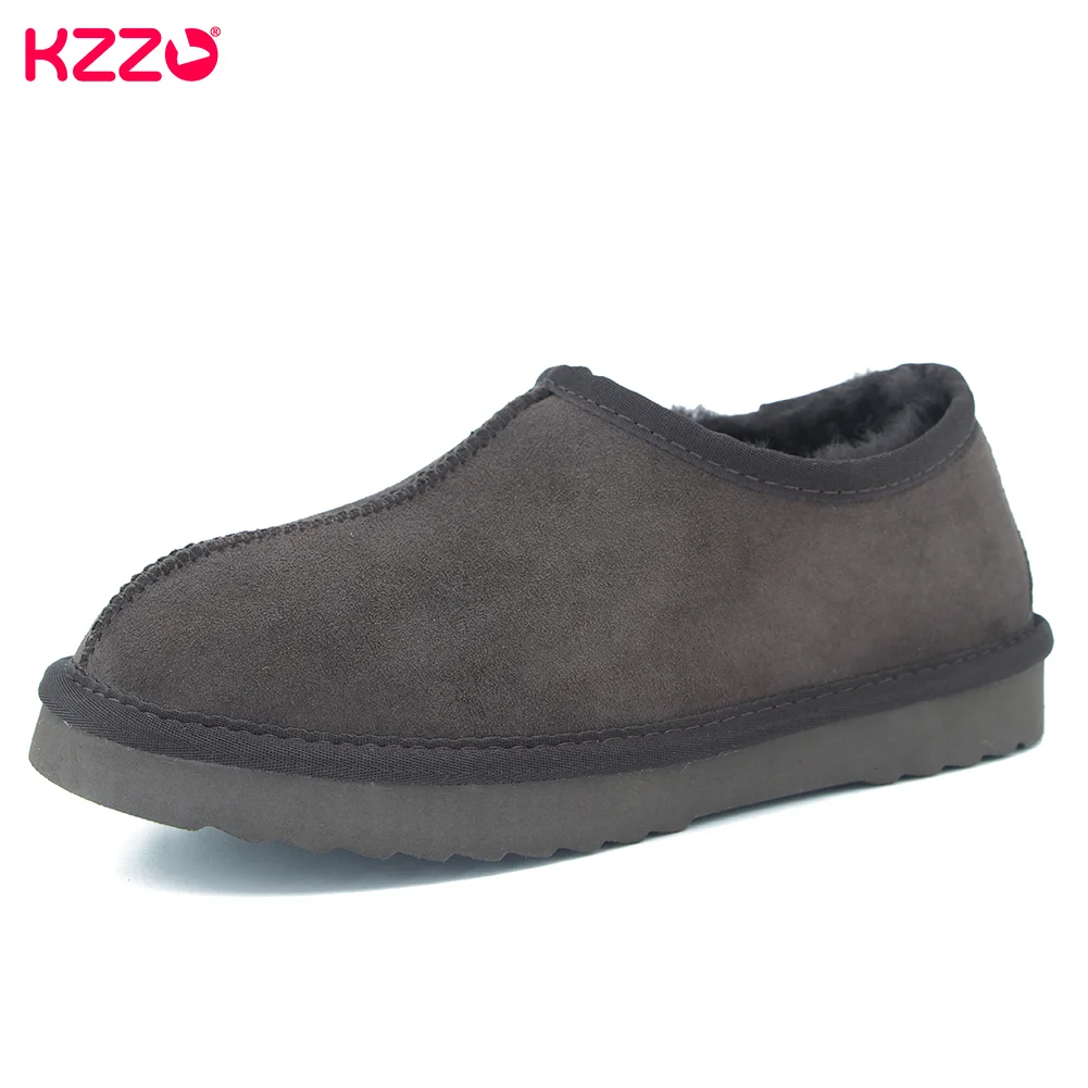 

KZZO 2023 Fashion Winter Genuine Leather Short Mini Snow Boots Men Natural Sheep Fur Wool Lined Casual Warm Shallow Lazy Shoes