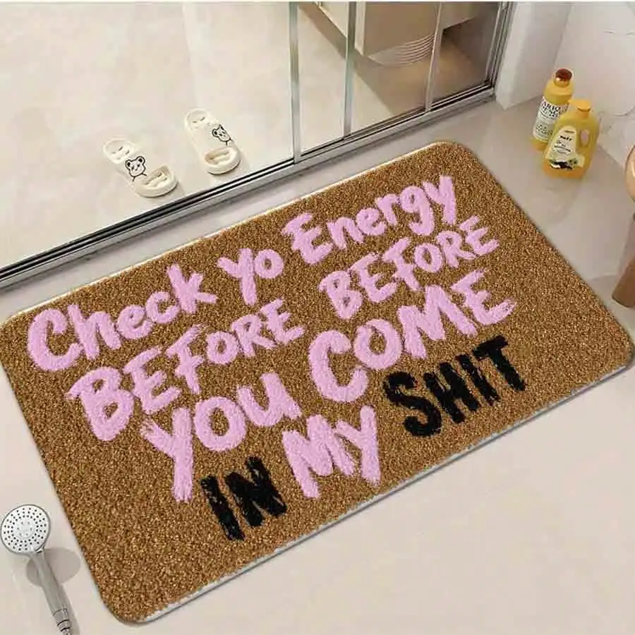 

Коричневый коврик из кокосового волокна с розово-черной надписью - универсальный приветственный коврик для прихожей (для использования внутри и снаружи помещений)