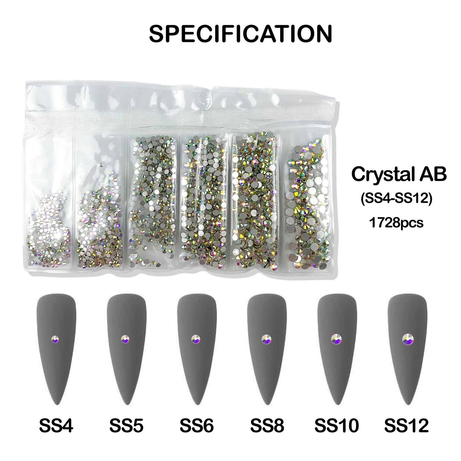 Mix Maten Nail Art Steentjes Kleurrijke Crystal Strass Flat Back Non Hotfix Steen Diamanten Voor 3d Nagels Decoraties 1728 Stuks