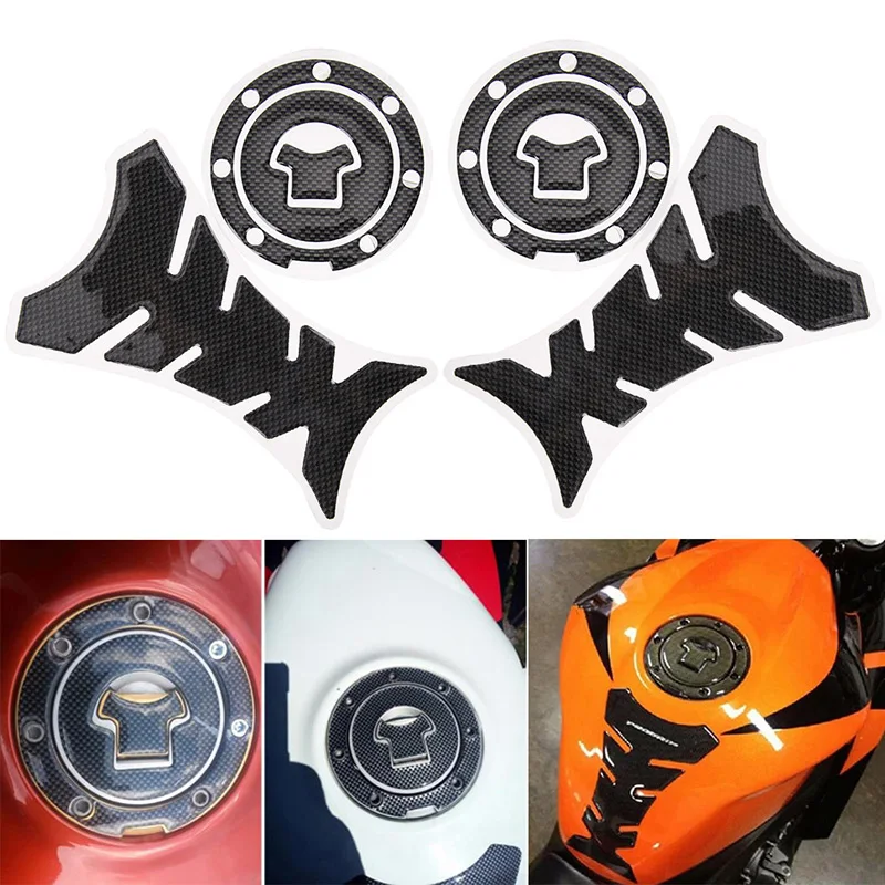 Nouveau【2 autocollants protecteurs universels pour réservoir de carburant en gel de fibre de carbone 3D pour moto】