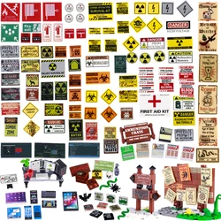 MOC Military Printed Tile Building Blocks City Indicator Corpse Zombie Medical Food Fire Computer Phone DIY Bricks Parts Toy Boy