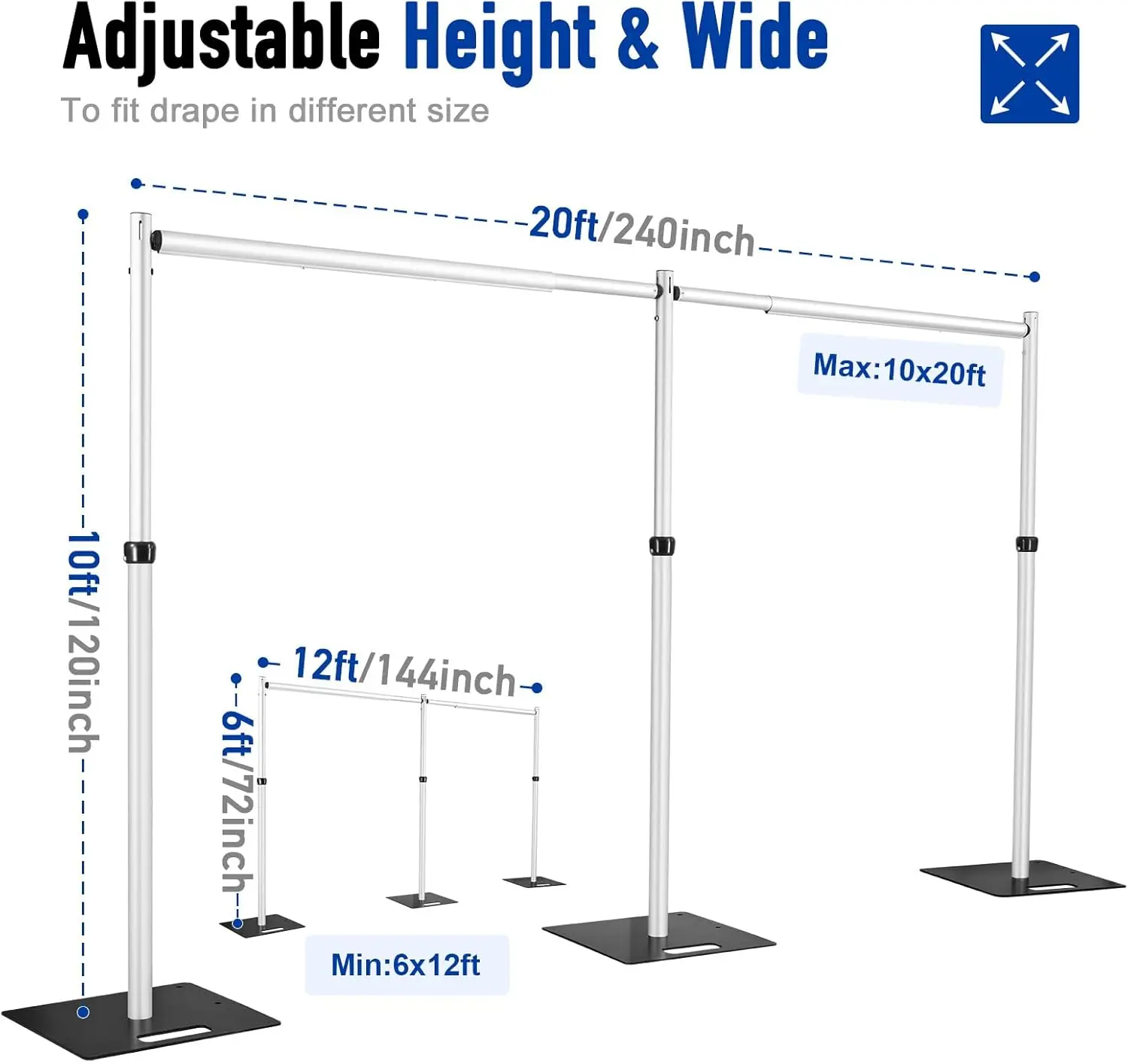 #Step and Repeat Pipe and Drape Backdrop Stand 10x20ft Double Crossbar Metal Frame with Base Plates for Wedding Event Rental