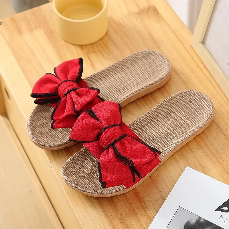 Women’s Summer Casual Linen Bow Slides