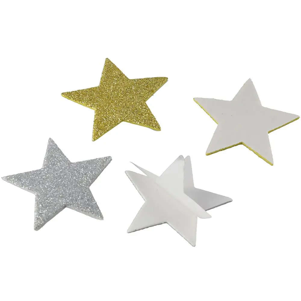 200pcs Paper Glitter Star Foam Stickers 4 Sizes, 5.5cm+4.5cm+3.5cm+2.5cm Stars Shape Self Adhesive Sticker Silver and Gold