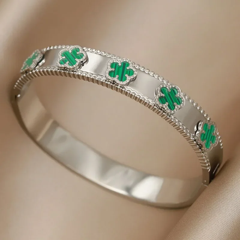 New Sight Stainless Steel Crystal Eyes Bangles&bracelets for Women Fashion Brand Jewelry Flower Leopard Bangle Party Accessories image 3