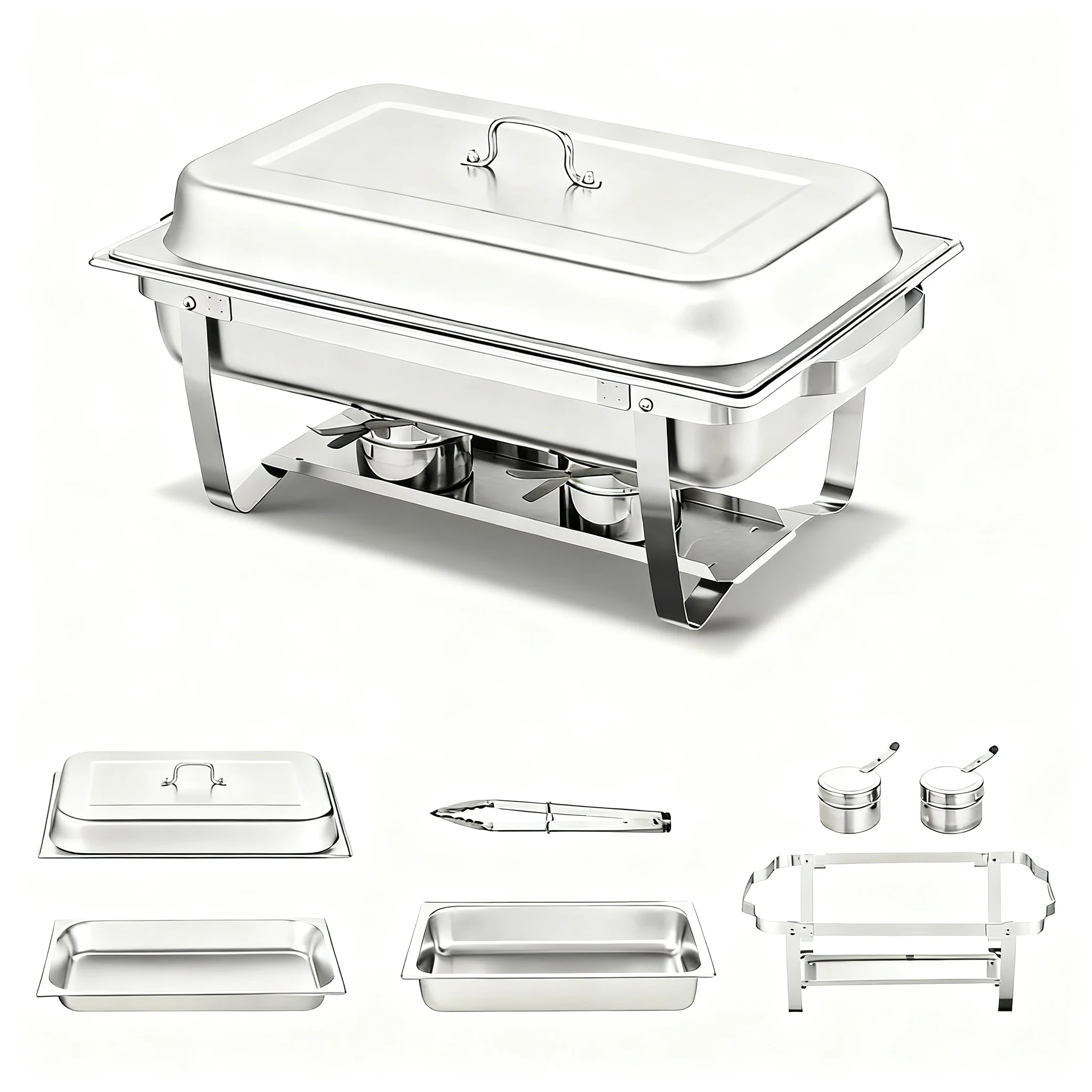 Chafing Dish Buffet Set, 8 Qt 6 Pack, Stainless Chafer with 6 Full Size Pans, Rectangle Catering Warmer Server with Lid 6