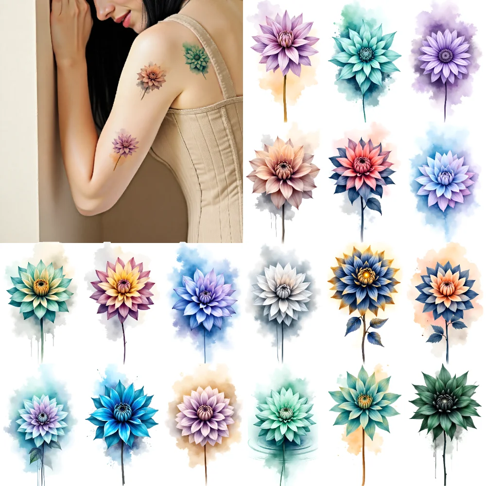 

9pcs Temporary Tattoo Watercolor Tattoo Watercolor Colorful Tattoo Floral Tattoo Waterproof Long-lasting Body Stickers