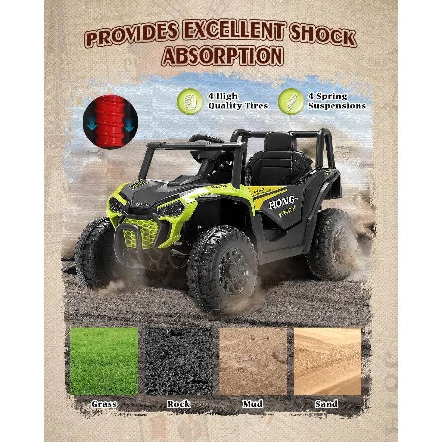 12V Ride on Car Battery Powered Electric UTV Truck with Parent Remote Control Bluetooth Music LED Light 3 Speeds Soft Start Saf