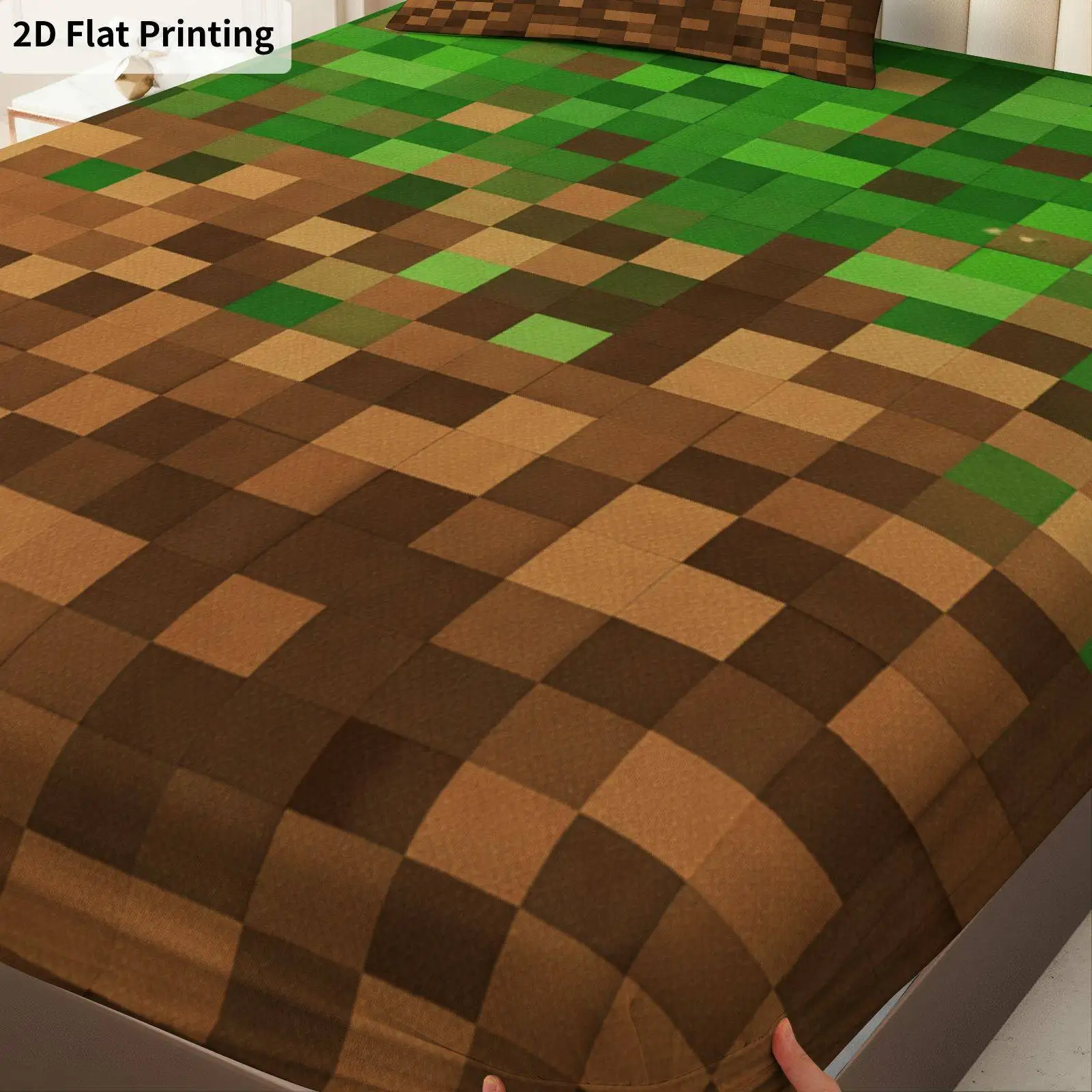 Three-piece fitted sheet set, digital print fitted sheet set, pixel-style bedding, game-themed (includes 1 fitted sheet + 2 pillowcases), 3-piece set, large-capacity deep pocket 2D printed fitted sheet and 2 pillowcases, mattress protector, fitted elastic style, protective cover, mattress protector, suitable for all seasons, machine washable design, holiday decoration, various sizes, breathable protective cover with pillowcases