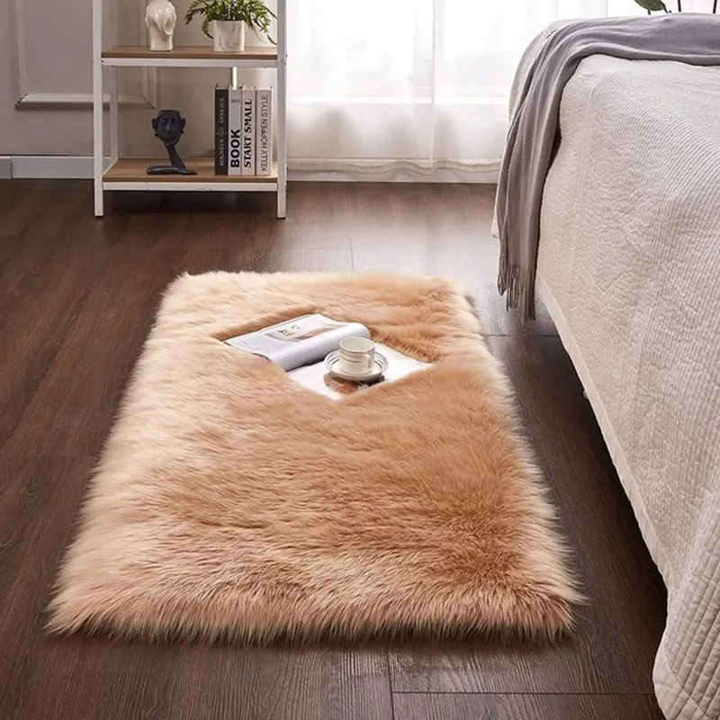 Soft Bedroom Wool Rug Fluffy Washble Kids Room Floor Foot Furry Mat Home Decor Hairy Bedside Area Rug for Living Room Fur carpet