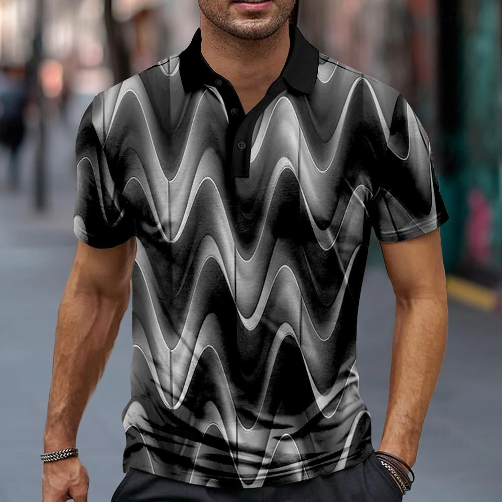 Fashion Men's Polo Shirt 3D Thin Line Stripe T-Shirt Top Summer Short Sleeve Polo Shirt Colorful Pattern Tee Casual Male Clothes