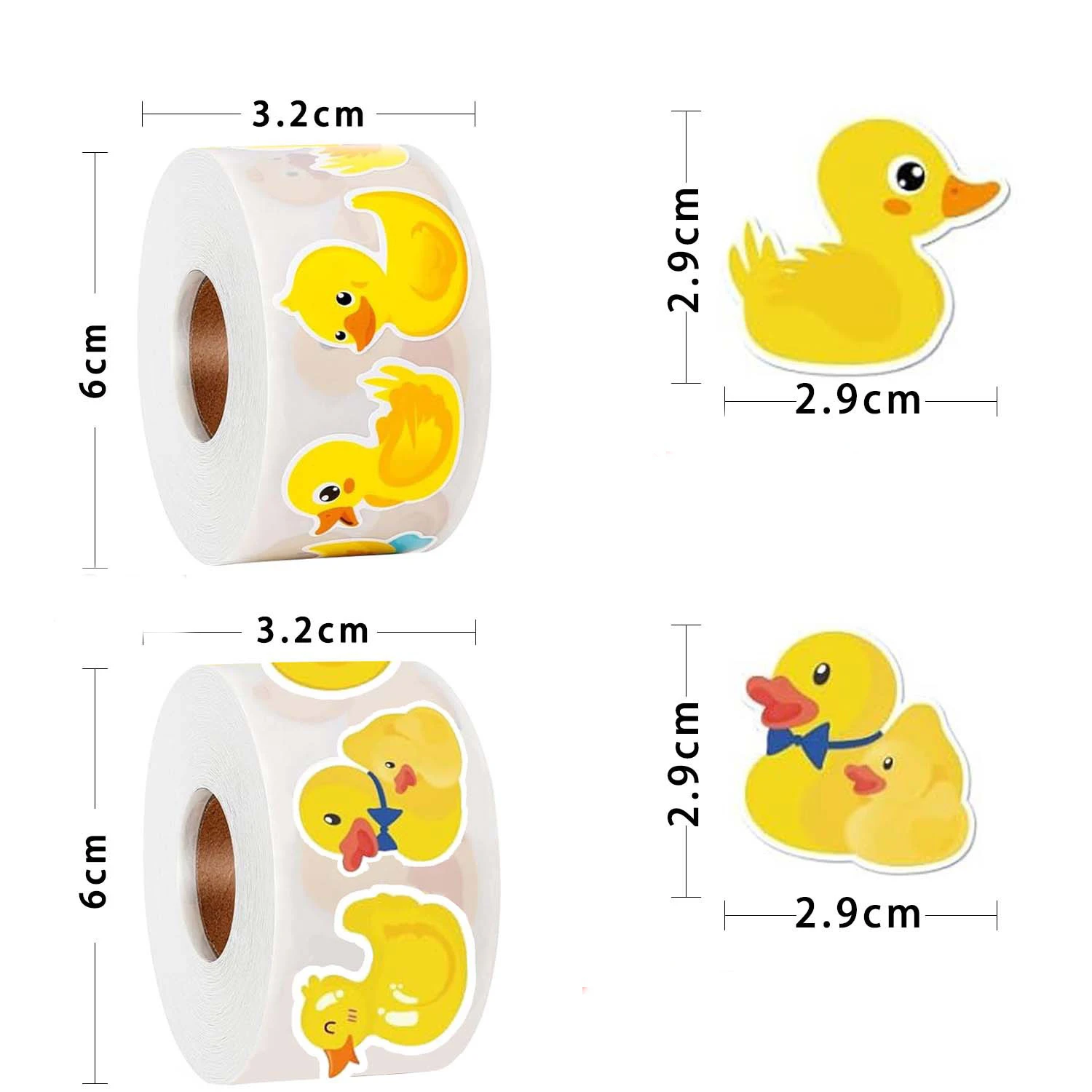 1000Pcs Duck Stickers Cute Rubber Yellow Ducks Roll Present For Duck Birthday Meeting Favor Water Bottles Notebook Decorations
