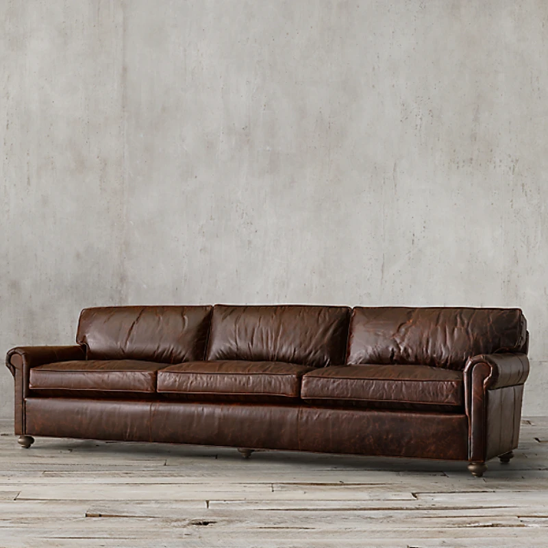 

American-style country retro living room home leather three-seater sofa oil wax cowhide single sofa