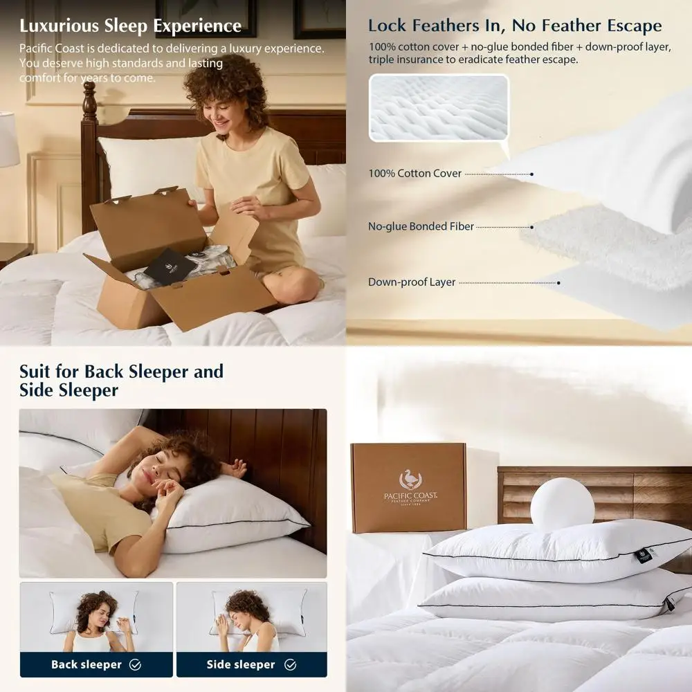 

Роскошные подушки из пуха и пера, 2 шт., средней жесткости, идеально подходят для сна на боку и на спине