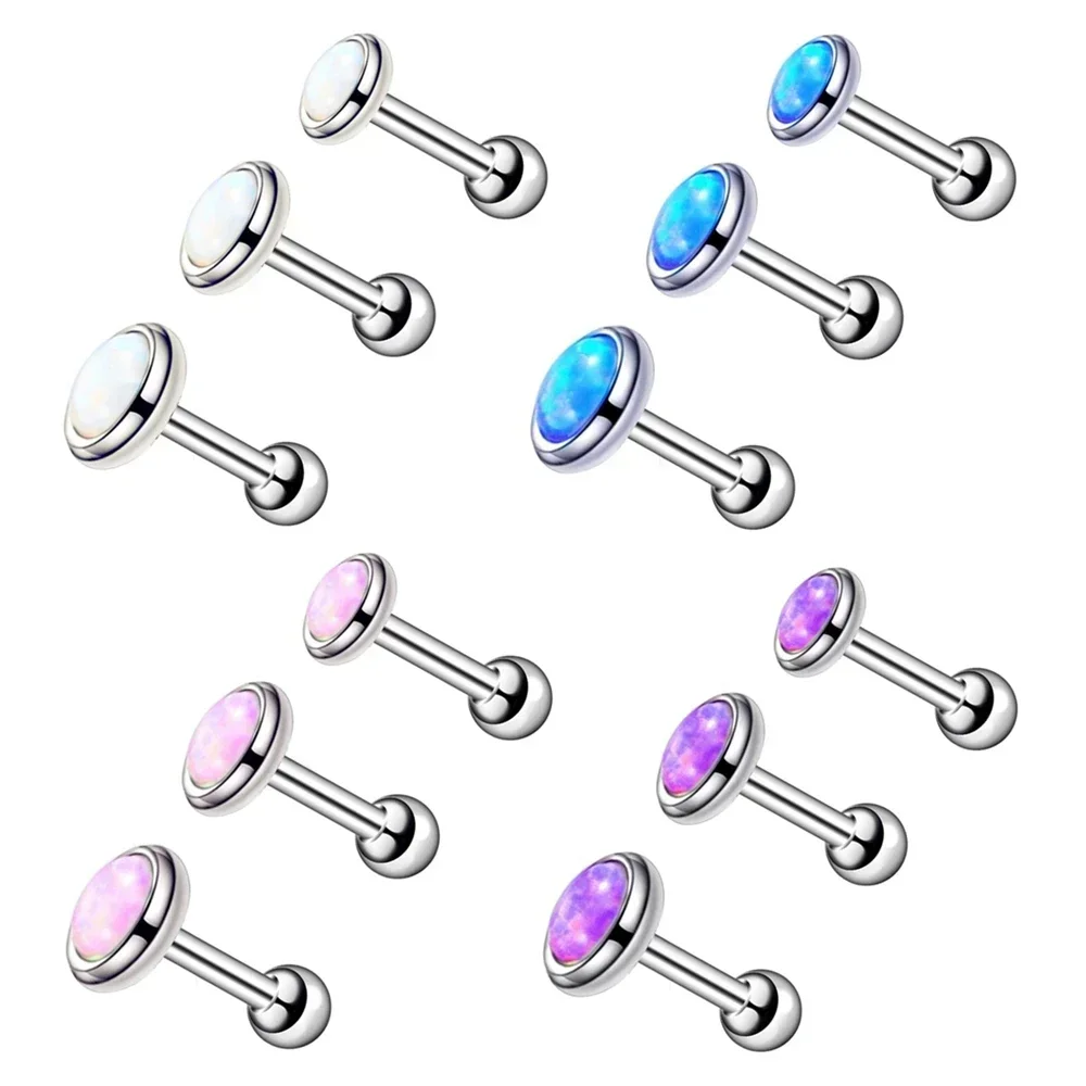 

3X Multicolour 3/4/5mm Opal Steel Ear Tragus Stud 6mm Bar Cartilage Helix Earrings Piercing Jewellery Set 16G 1.2mm