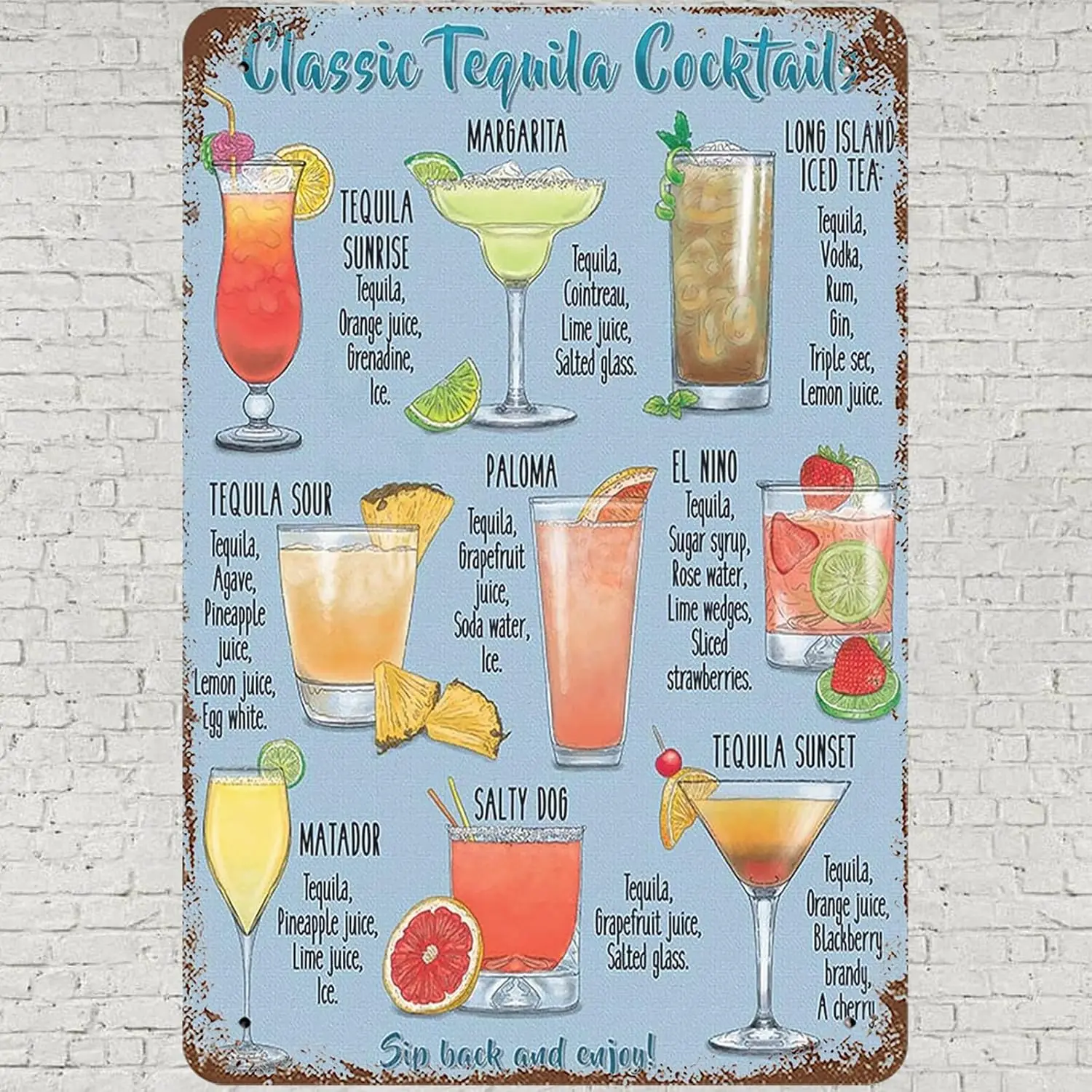 Vintage Metal Tin Sign 8x12, Funny Salt Margarita Wall Art Decor, Classic Tequila Cocktails Poster for Home Living Room Bed sign