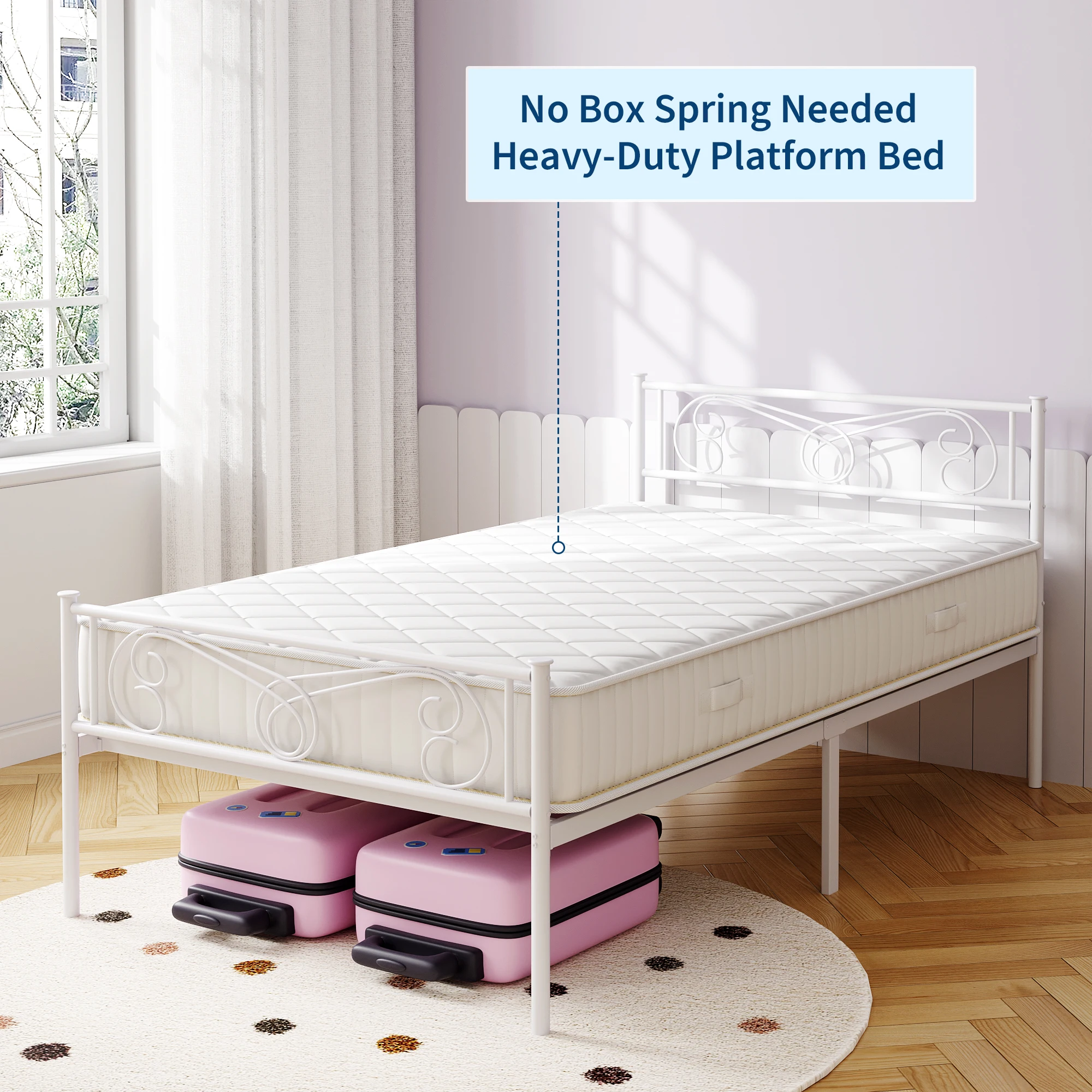 Metal Platform Bed with Headboard and Footboard - Steel Slats, No Box Spring Required, 31 cm of Storage under the Bed, Easy Assembly, Modern Style