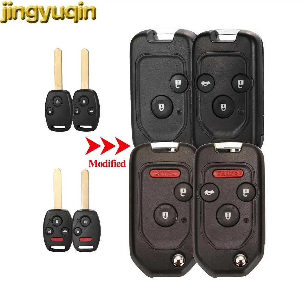 

jingyuqin Modified Flip Fob Remote Car Key Shell For Honda fit Accord Civic 2006-2011 CRV 2018 Pilot 2/3/4 BTN with Button Pad