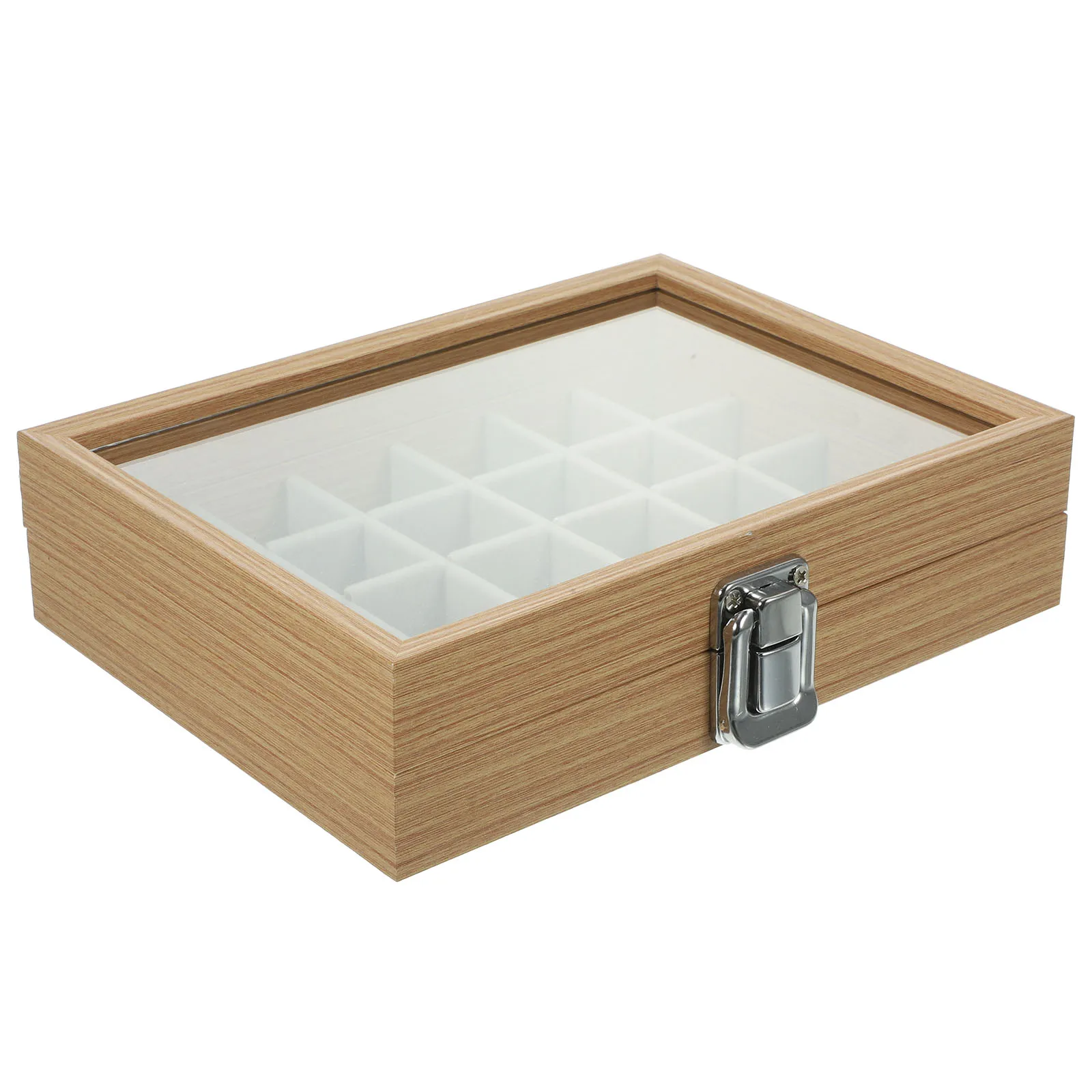 

Wooden Jewelry Box 12 Grids Small Size Multi Compartment Storage Display Case Clear Lid Portable Lightweight Durability