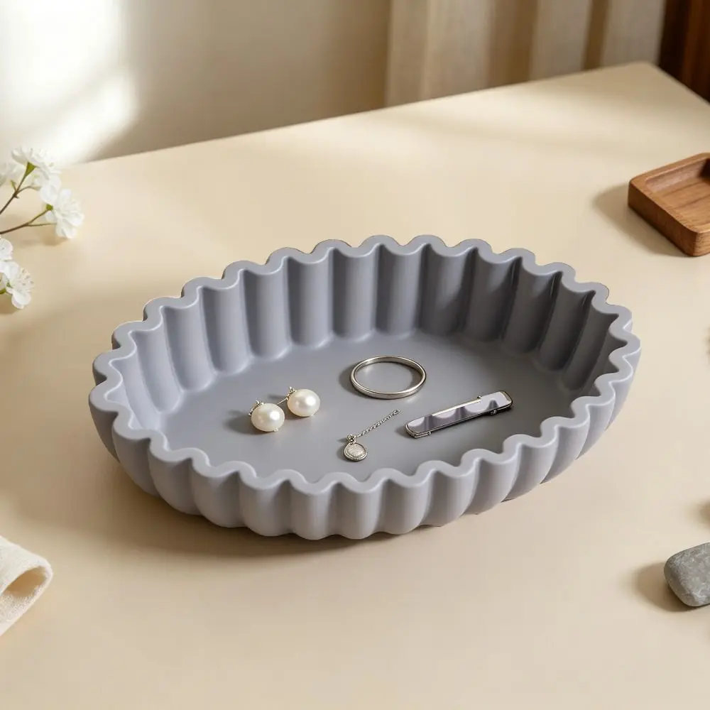 New Oval Shape Wavy Edge Tray Mold S/M/L Reusable Resin Concrete Mold Handmade Striped Design Flower Pot Mold Soap Making