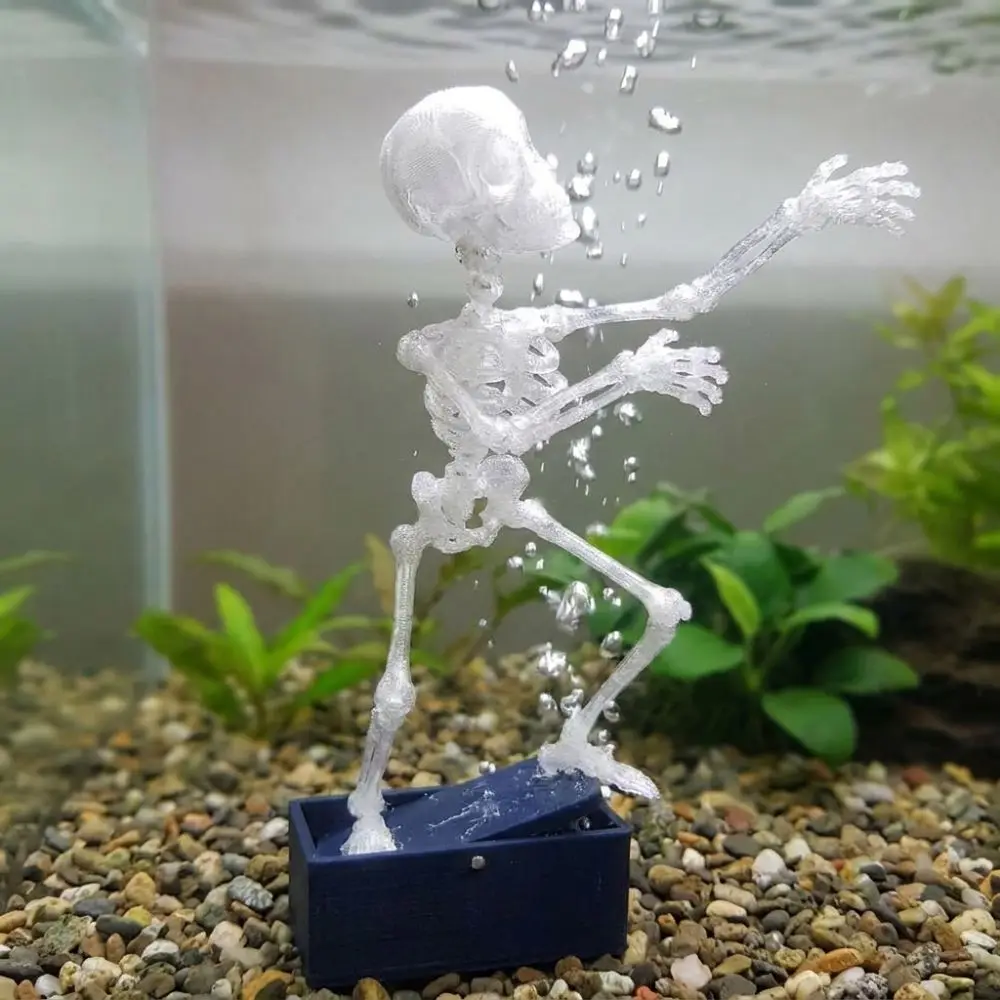 3D Printed Dancing Skeleton Aquarium Bubbler Air Driven with Air Tube Dynamic Skeleton Bubbler Plastic Gothic