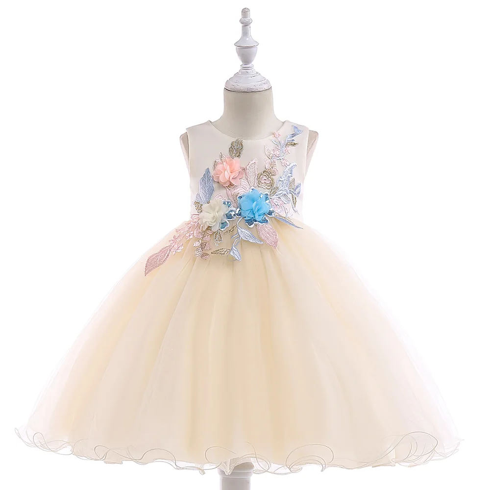 Summer Sleeveless Fashion Dresses Floral Party Gown For Girls Kids Formal Birthday Wedding Tulle Clothes Children Fluffy Costume