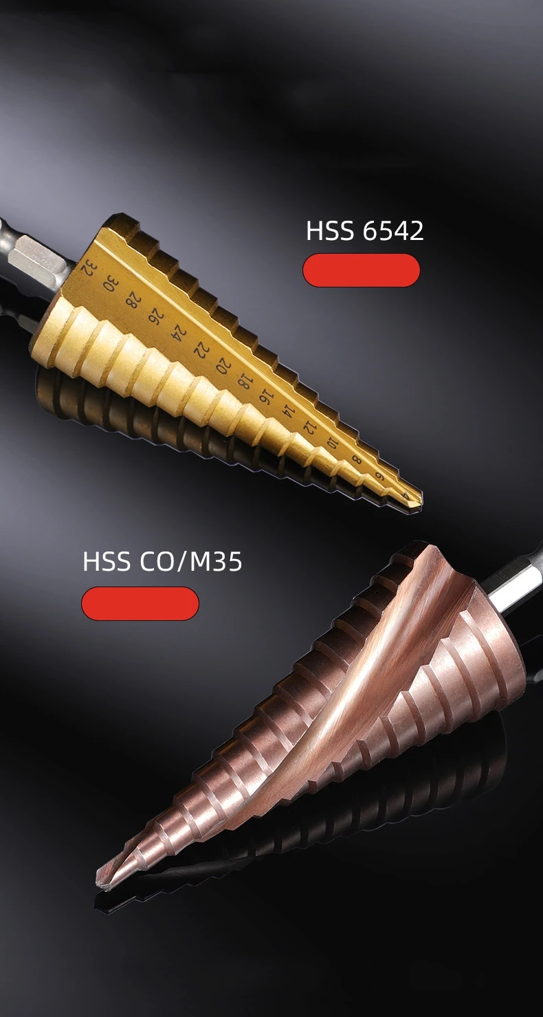 4-12/4-20/4-32mm m35 cobalto espiral passo broca cônica HSS-CO broca espiral sulco triângulo haste para aço inoxidável