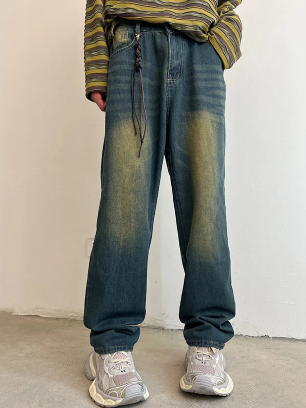 

Blue adient Oversize Straight Leg Jeans American High Street Sle Men's Faion High Waist Zipper Fly Cotton Polyester Blend